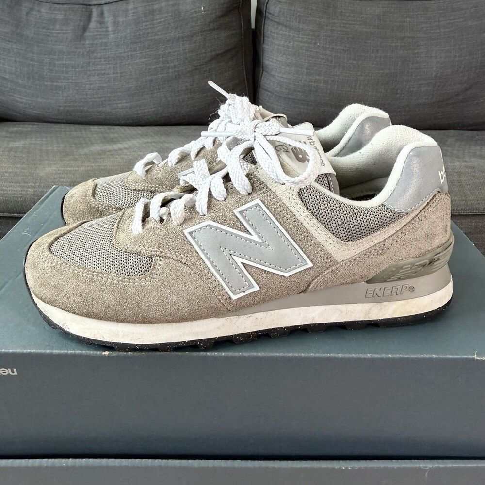 New Balance 574 Core Gray White Athletic Running Shoes Womens Size 8